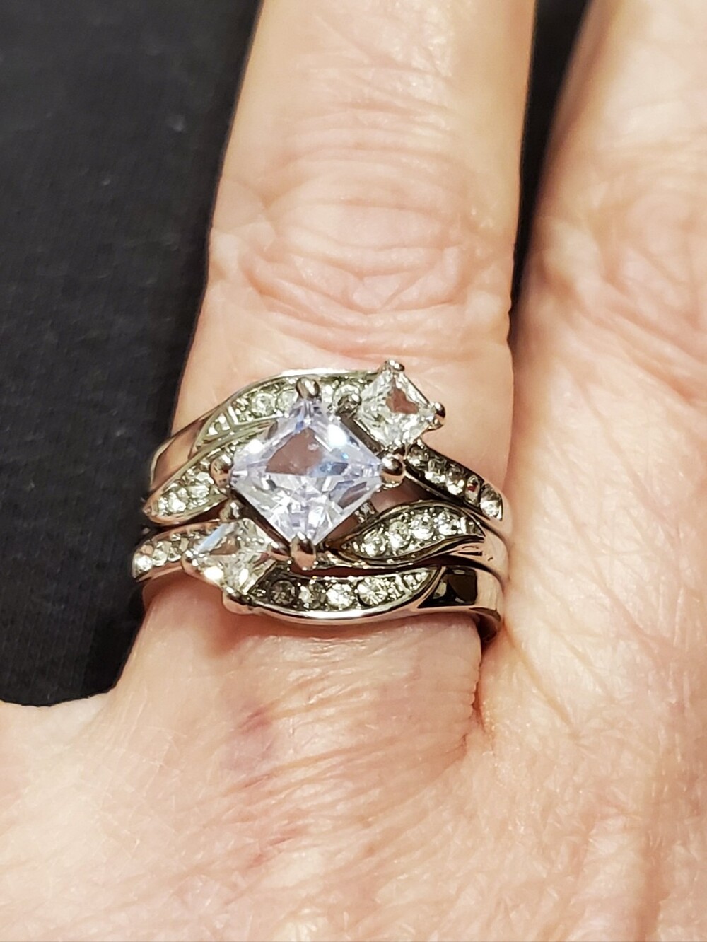 New 3-piece Past Present And Future Interlocking Ring Set   925   Size 7